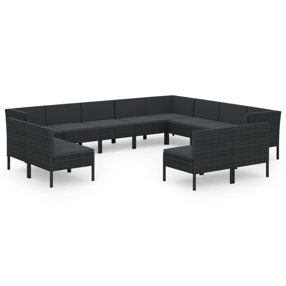 vidaXL Salon de jardin 12 pcs avec coussins résine tressée noir