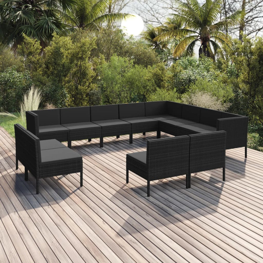 vidaXL Salon de jardin 12 pcs avec coussins résine tressée noir