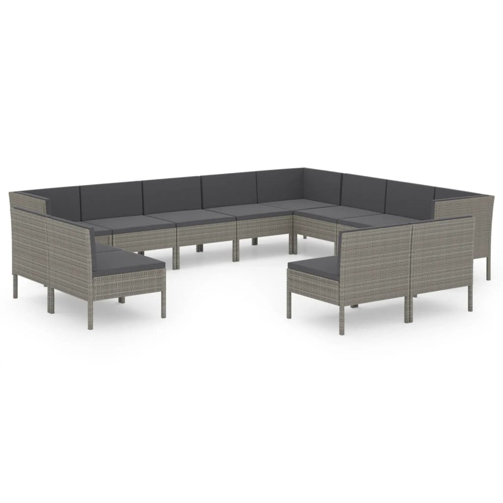 vidaXL Salon de jardin 12 pcs avec coussins résine tressée Gris