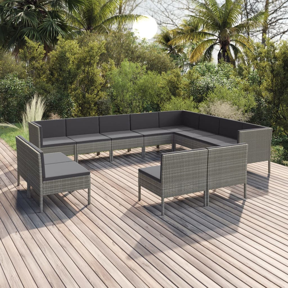 vidaXL Salon de jardin 12 pcs avec coussins résine tressée Gris