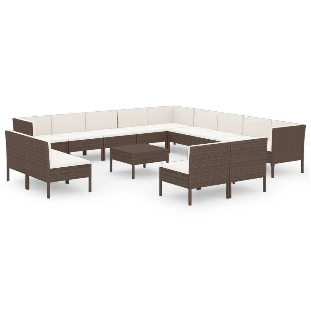 vidaXL Salon de jardin 14 pcs avec coussins résine tressée Marron