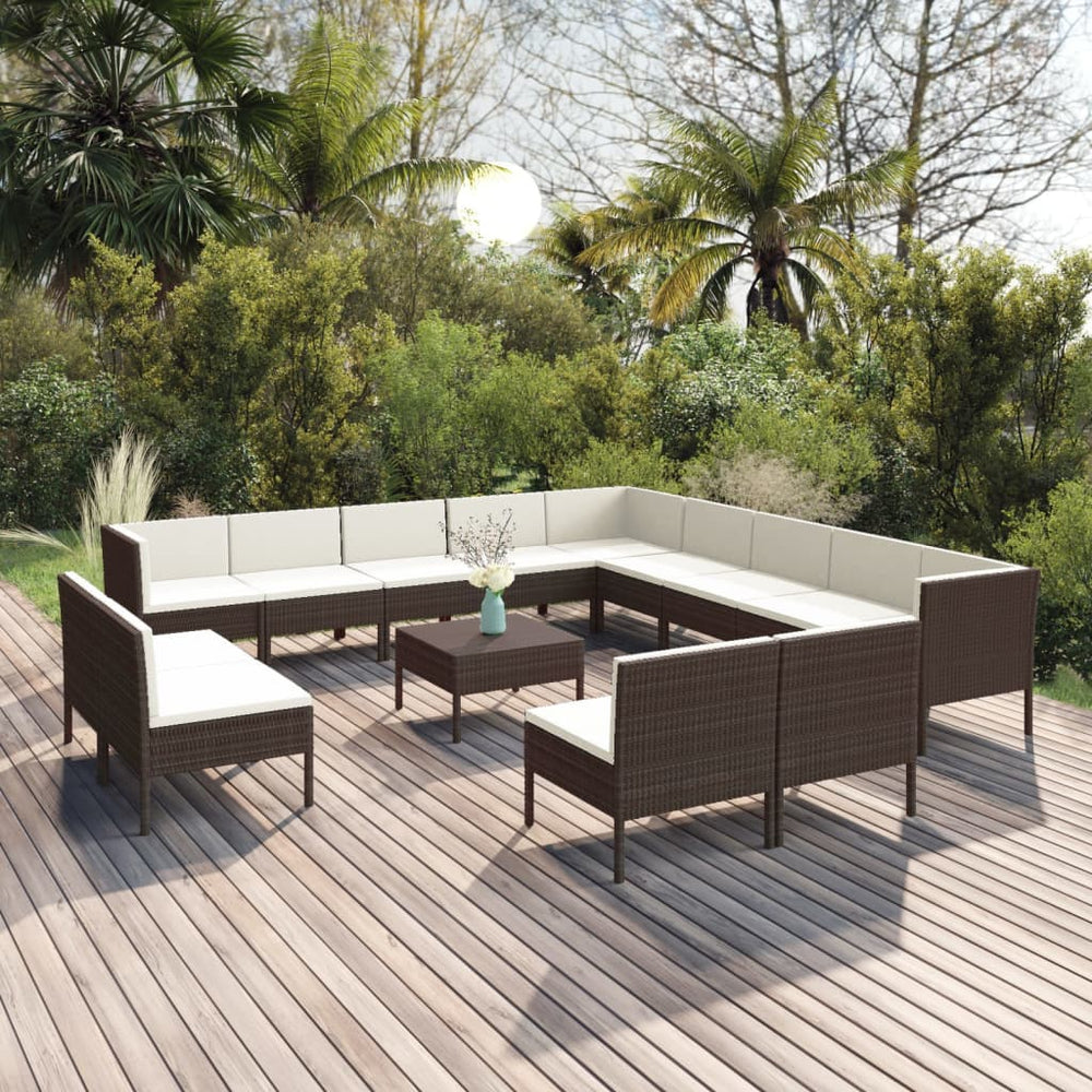 vidaXL Salon de jardin 14 pcs avec coussins résine tressée Marron