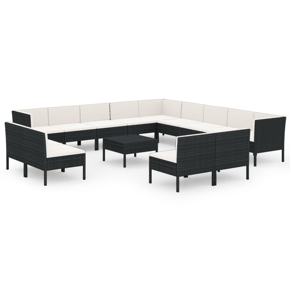 vidaXL Salon de jardin 14 pcs avec coussins résine tressée noir