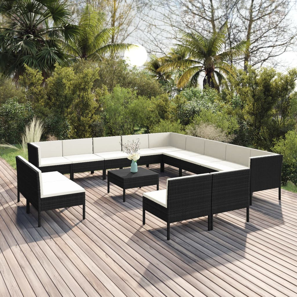 vidaXL Salon de jardin 14 pcs avec coussins résine tressée noir