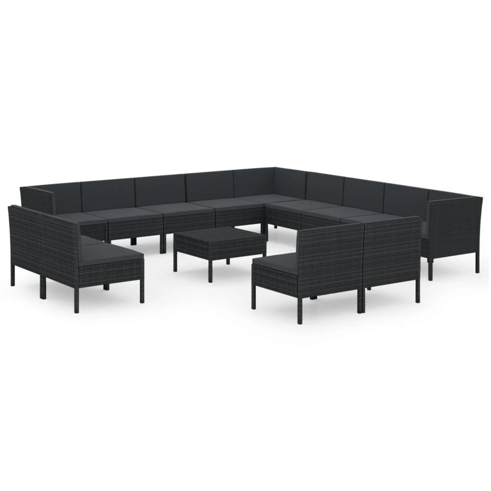 vidaXL Salon de jardin 14 pcs avec coussins résine tressée noir