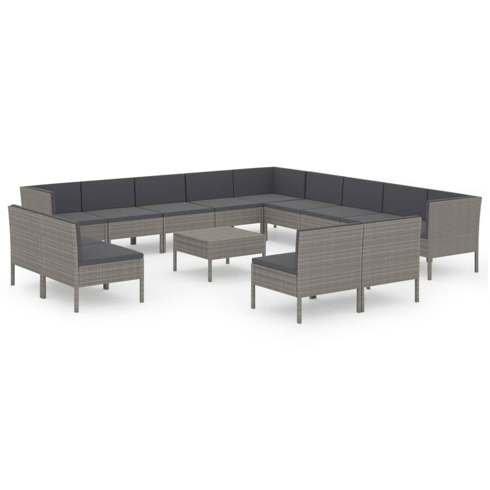 vidaXL Salon de jardin 14 pièces en résine tressée avec coussins gris