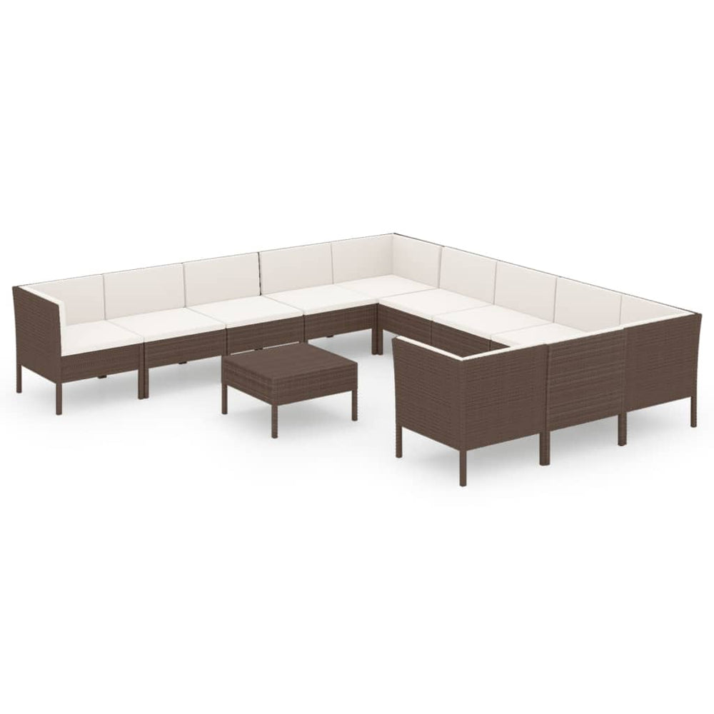 vidaXL Salon de jardin 12 pcs avec coussins résine tressée Marron