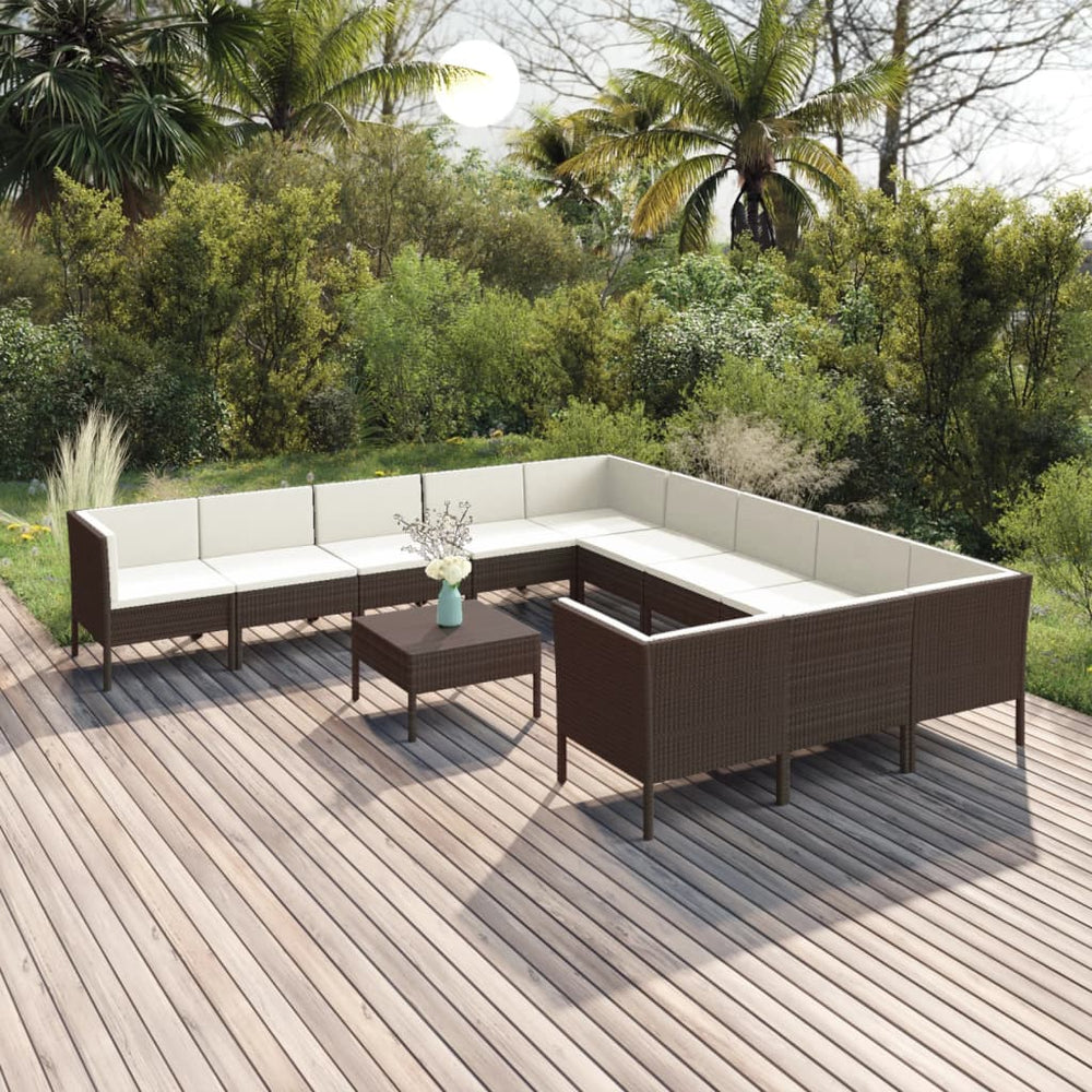 vidaXL Salon de jardin 12 pcs avec coussins résine tressée Marron