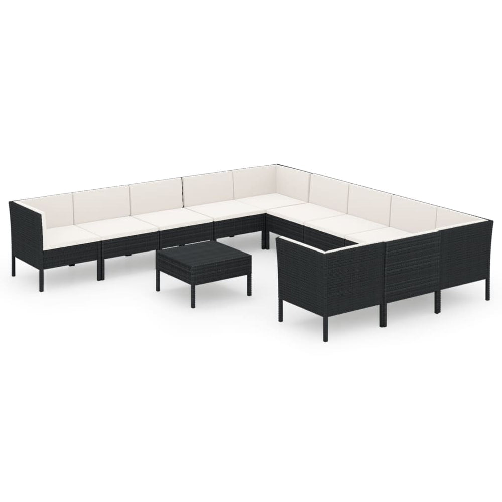 vidaXL Salon de jardin 12 pcs avec coussins résine tressée noir