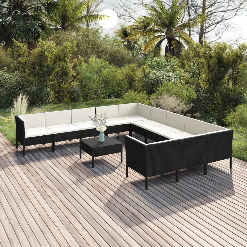 vidaXL Salon de jardin 12 pcs avec coussins résine tressée noir