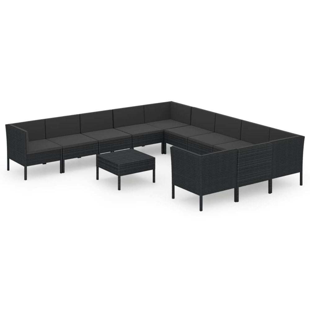 vidaXL Salon de jardin 12 pcs avec coussins résine tressée noir