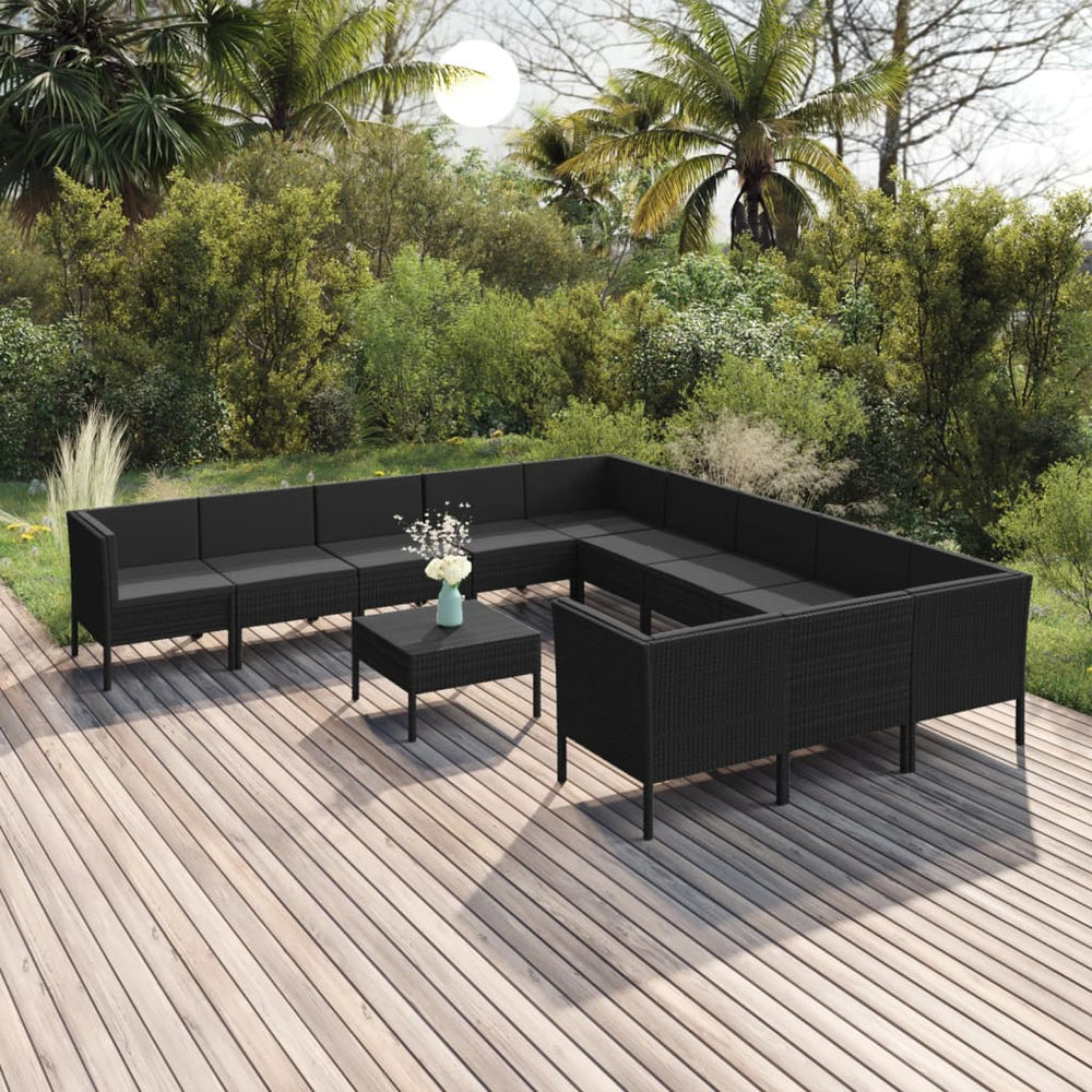 vidaXL Salon de jardin 12 pcs avec coussins résine tressée noir