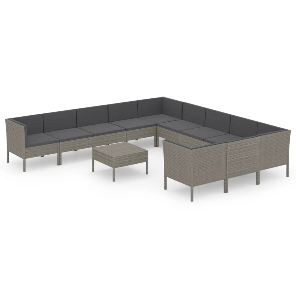 vidaXL Salon de jardin 12 pcs avec coussins résine tressée Gris