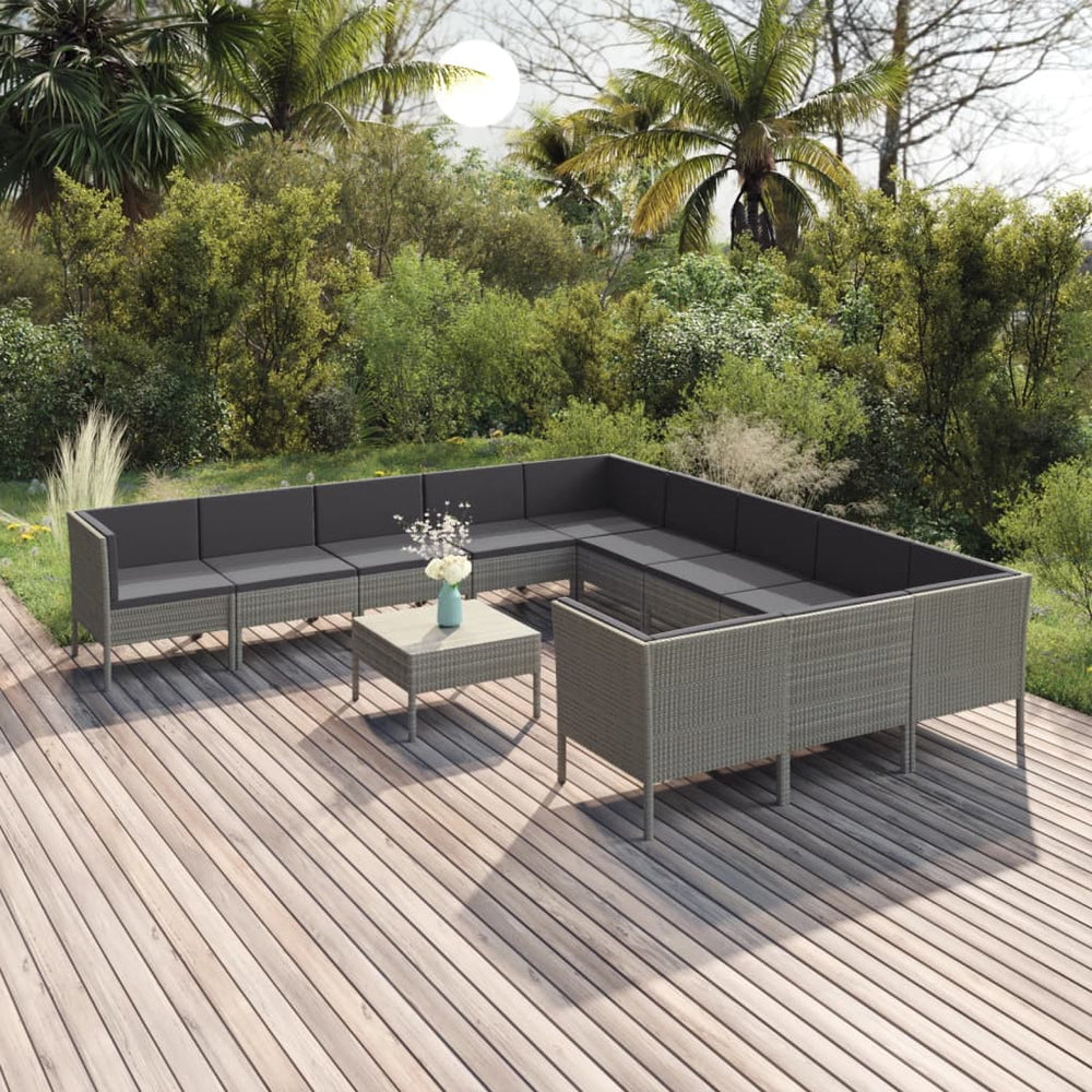 vidaXL Salon de jardin 12 pcs avec coussins résine tressée Gris