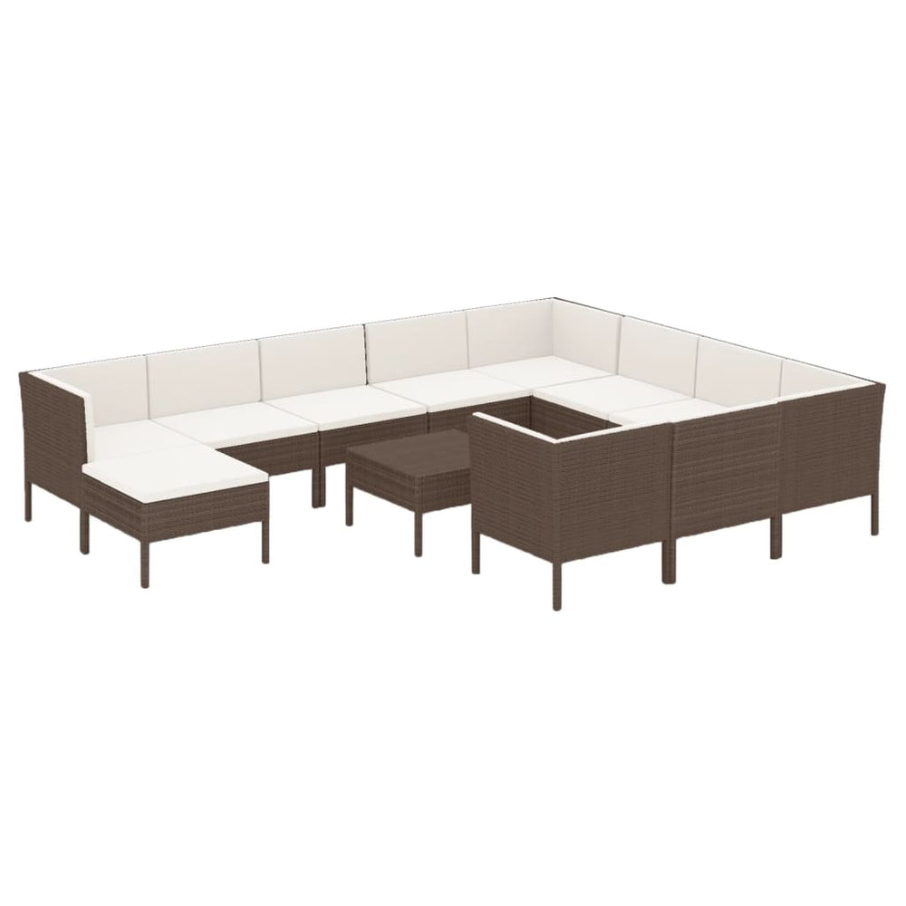 vidaXL Salon de jardin 12 pcs avec coussins résine tressée Marron