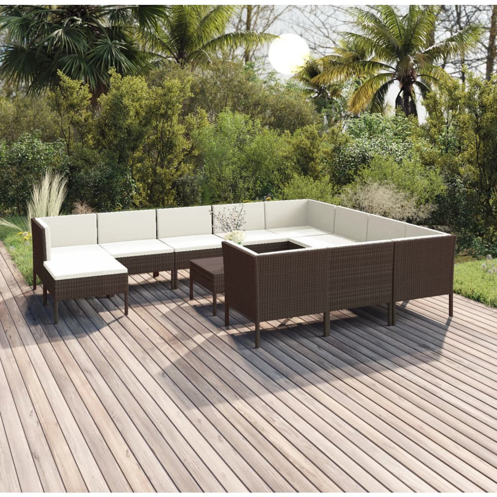 vidaXL Salon de jardin 12 pcs avec coussins résine tressée Marron