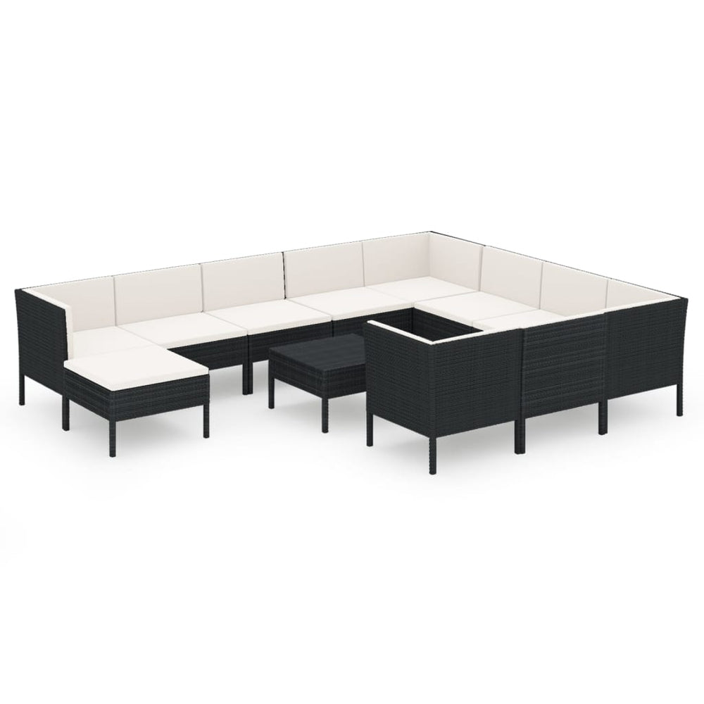 vidaXL Salon de jardin 12 pcs avec coussins résine tressée noir