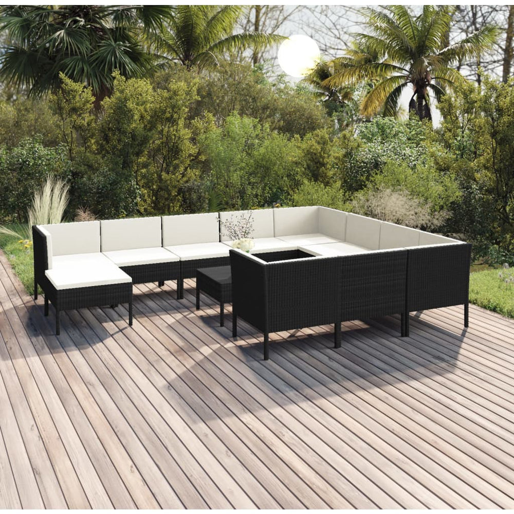 vidaXL Salon de jardin 12 pcs avec coussins résine tressée noir