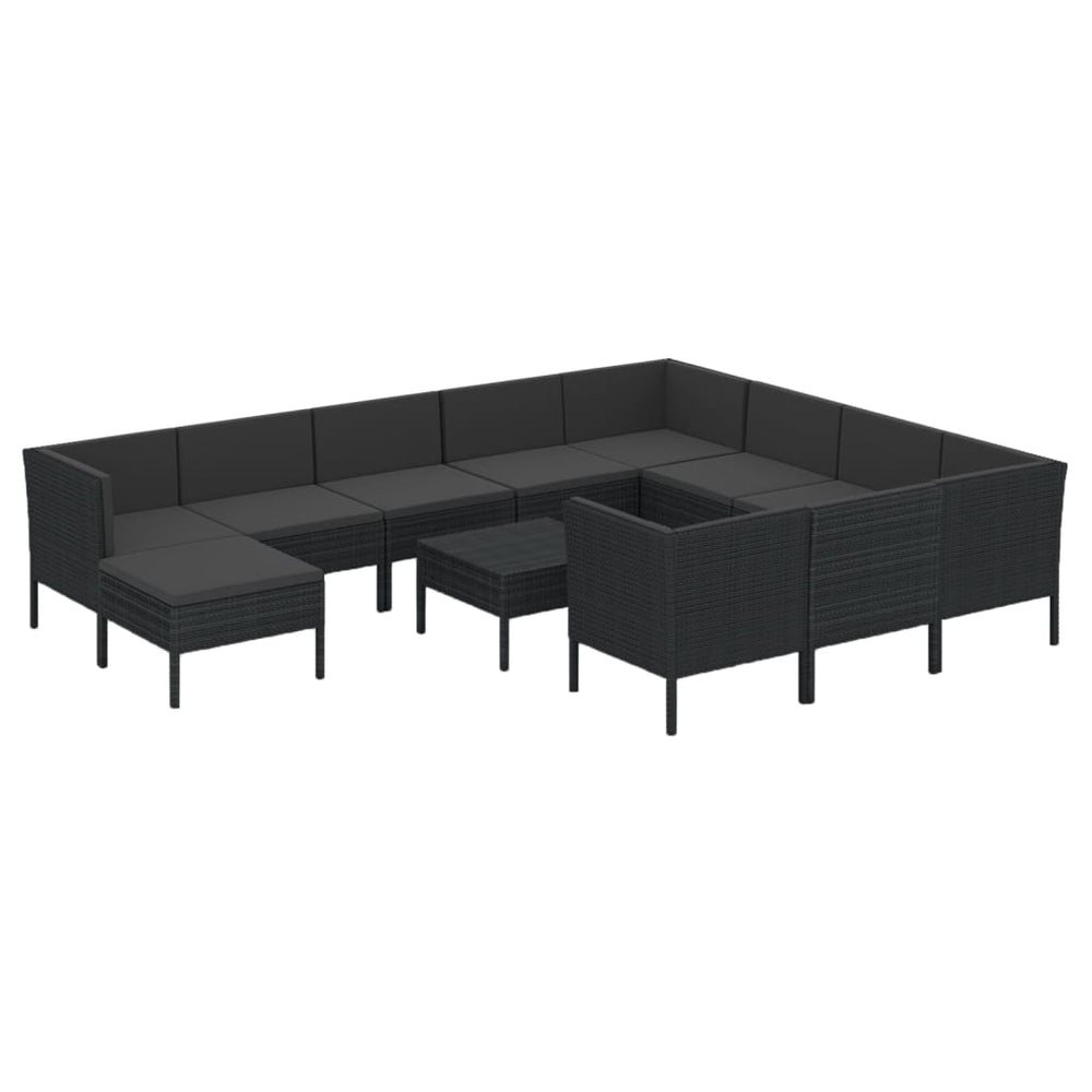 vidaXL Salon de jardin 12 pcs avec coussins résine tressée noir