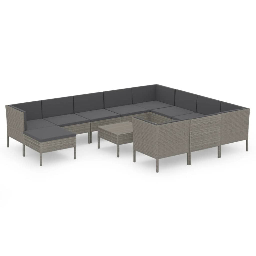 vidaXL Salon de jardin 12 pcs avec coussins résine tressée Gris