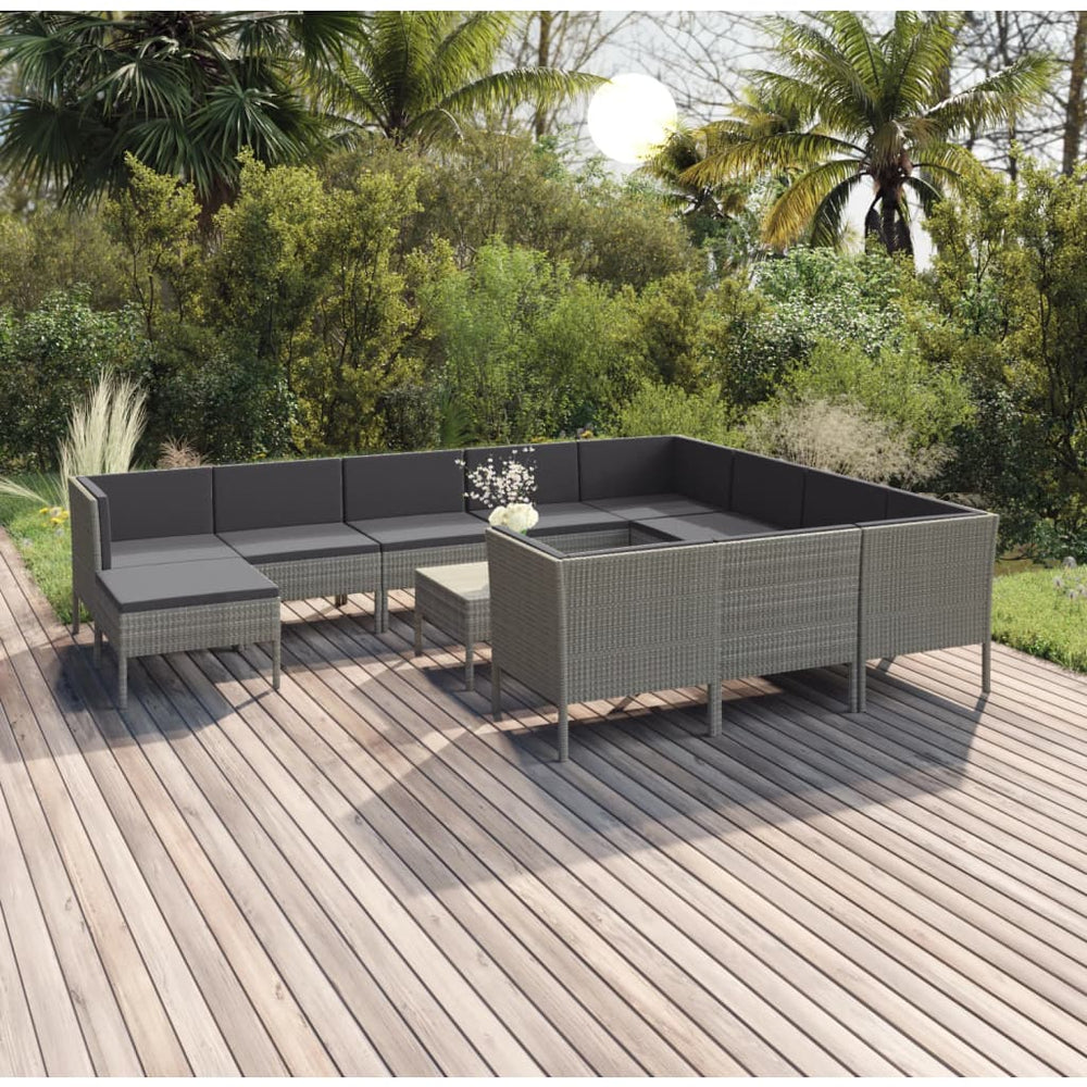 vidaXL Salon de jardin 12 pcs avec coussins résine tressée Gris