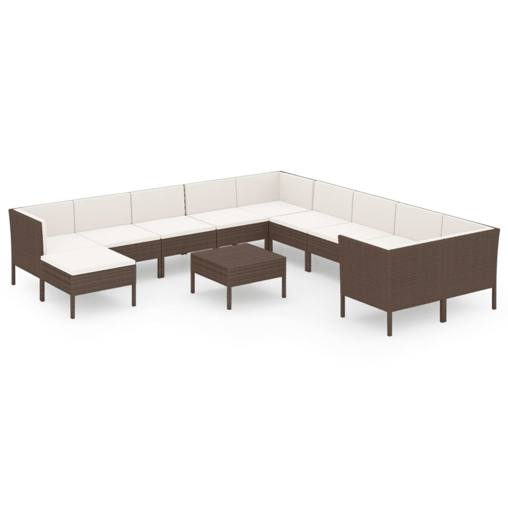vidaXL Salon de jardin 12 pcs avec coussins résine tressée Marron