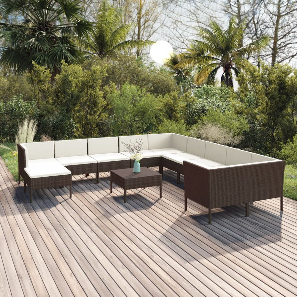 vidaXL Salon de jardin 12 pcs avec coussins résine tressée Marron