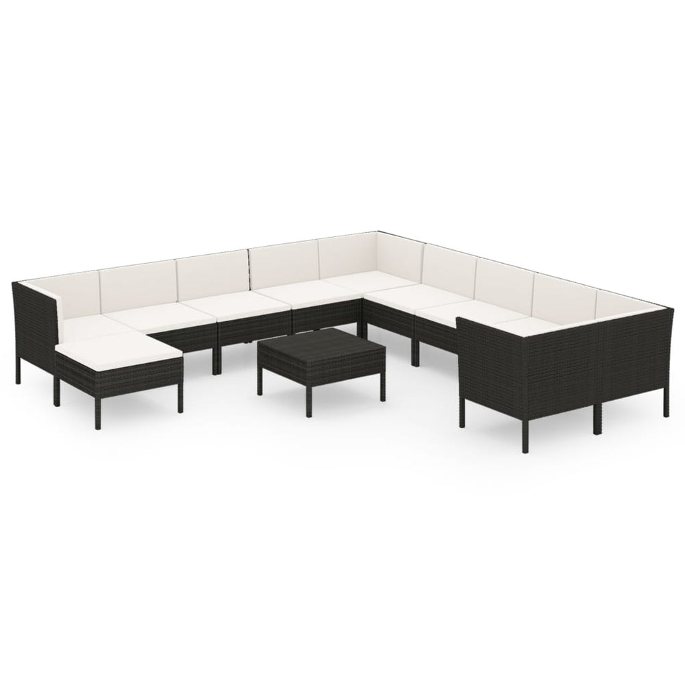vidaXL Salon de jardin 12 pcs avec coussins résine tressée noir