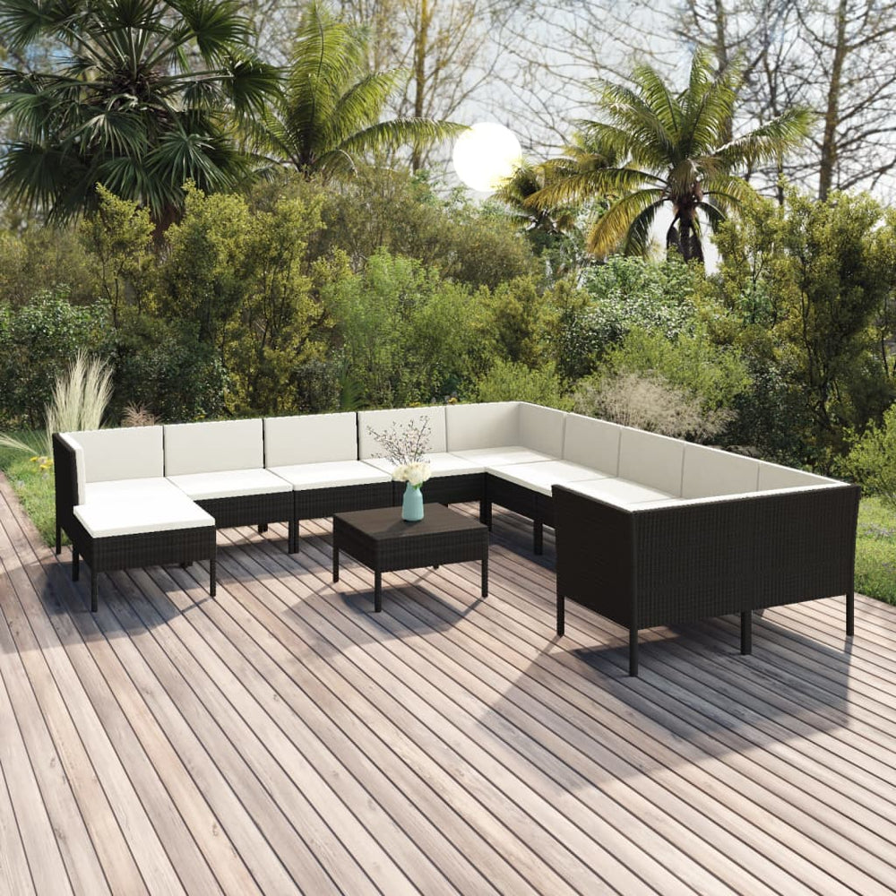 vidaXL Salon de jardin 12 pcs avec coussins résine tressée noir