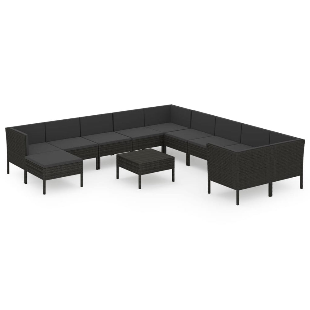 vidaXL Salon de jardin 12 pcs avec coussins résine tressée noir
