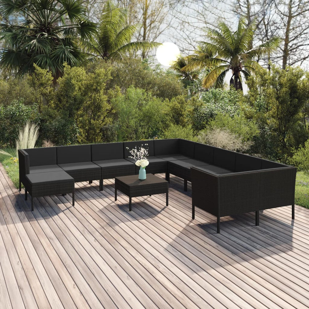 vidaXL Salon de jardin 12 pcs avec coussins résine tressée noir