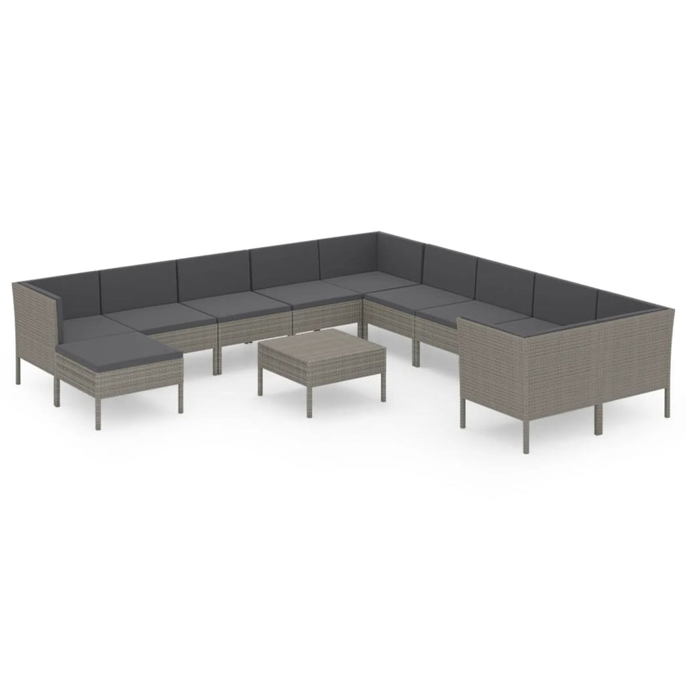vidaXL Salon de jardin 12 pcs avec coussins résine tressée Gris