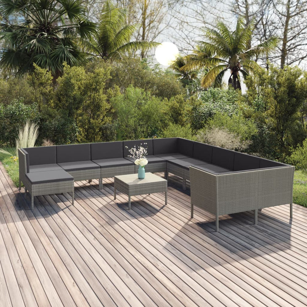 vidaXL Salon de jardin 12 pcs avec coussins résine tressée Gris