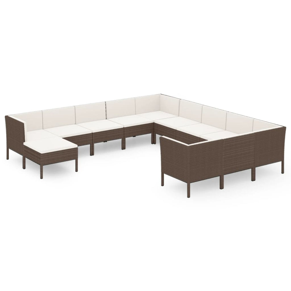 vidaXL Salon de jardin 12 pcs avec coussins résine tressée Marron