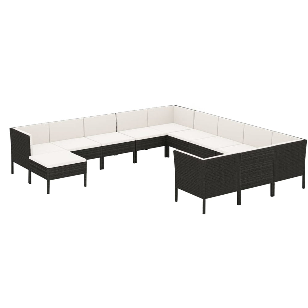 vidaXL Salon de jardin 12 pcs avec coussins résine tressée noir