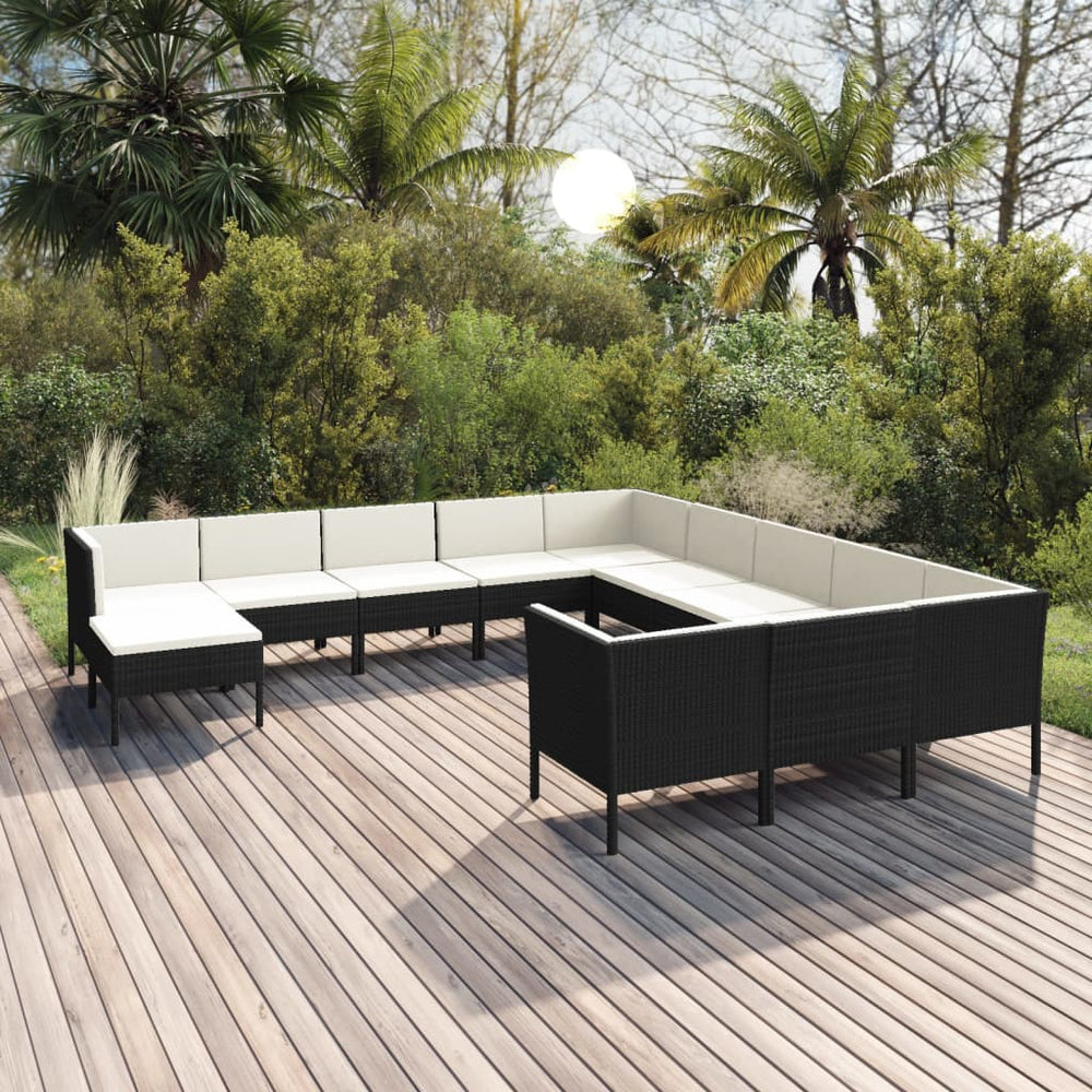 vidaXL Salon de jardin 12 pcs avec coussins résine tressée noir