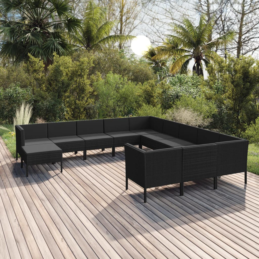 vidaXL Salon de jardin 12 pcs avec coussins résine tressée noir
