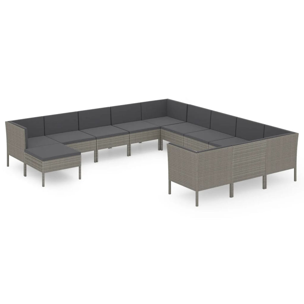 vidaXL Salon de jardin 12 pcs avec coussins résine tressée Gris
