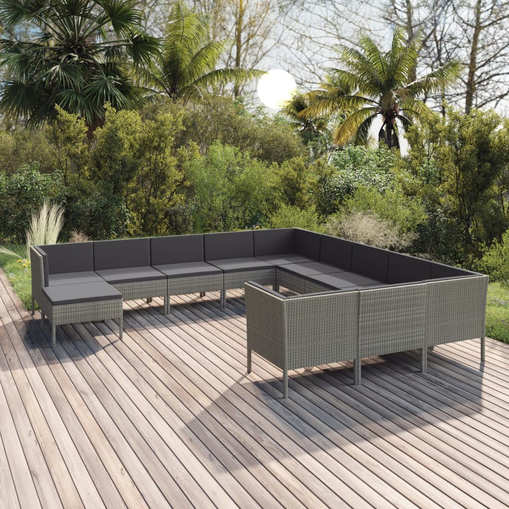 vidaXL Salon de jardin 12 pcs avec coussins résine tressée Gris