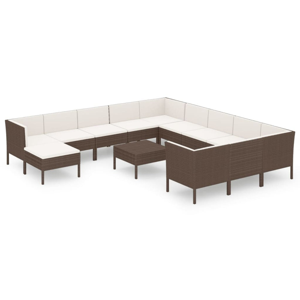 vidaXL Salon de jardin 13 pcs avec coussins résine tressée marron