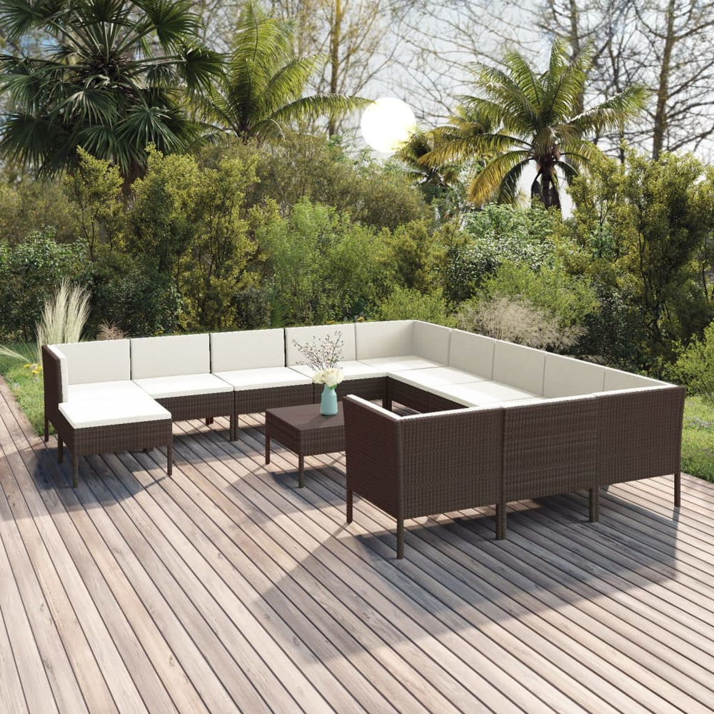 vidaXL Salon de jardin 13 pcs avec coussins résine tressée marron