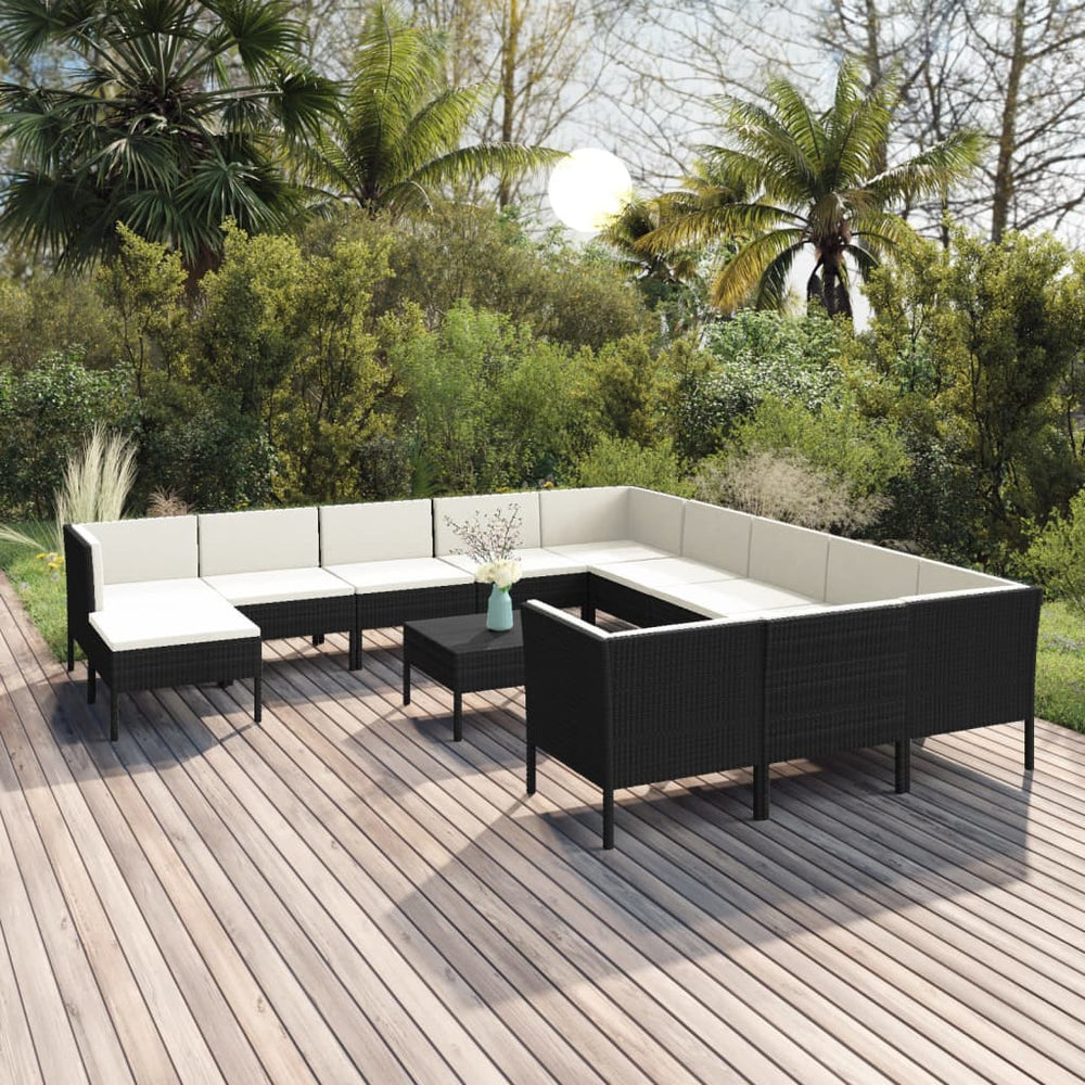 vidaXL Salon de jardin 13 pcs avec coussins résine tressée Noir