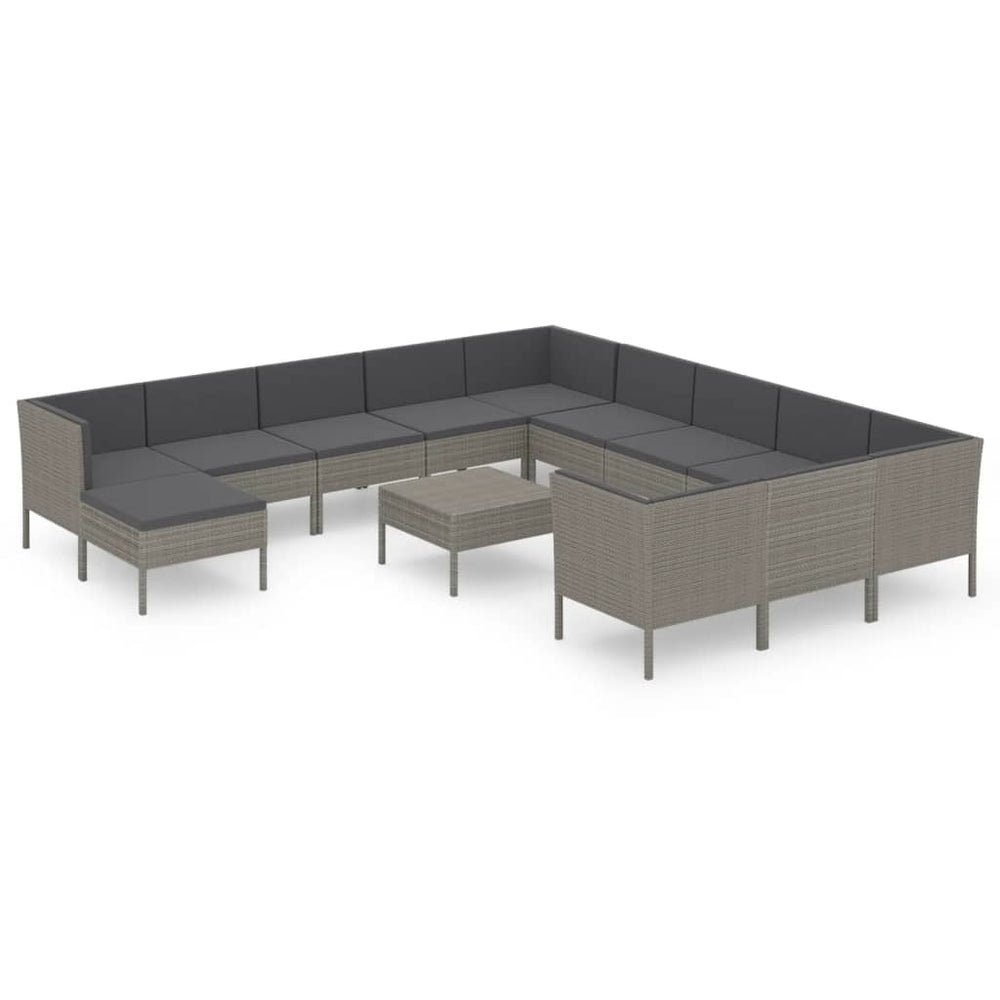 vidaXL Ensemble de jardin de 13 pièces avec coussins en résine tressée gris