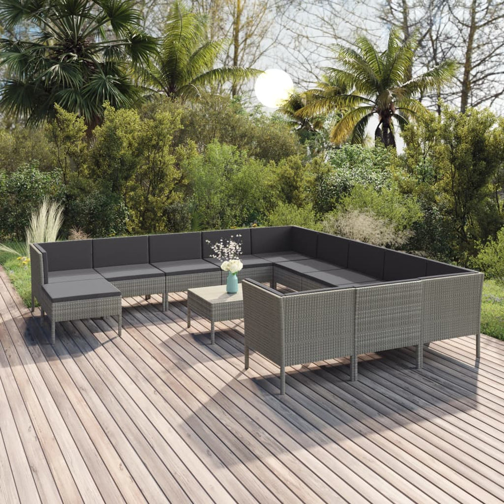 vidaXL Ensemble de jardin de 13 pièces avec coussins en résine tressée gris