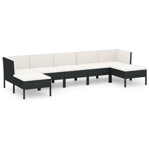 7-tlg. Garten-Lounge-Set mit Auflagen Poly Rattan Schwarz