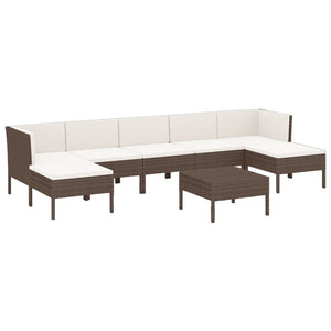 8-tlg. Garten-Lounge-Set mit Auflagen Poly Rattan Braun