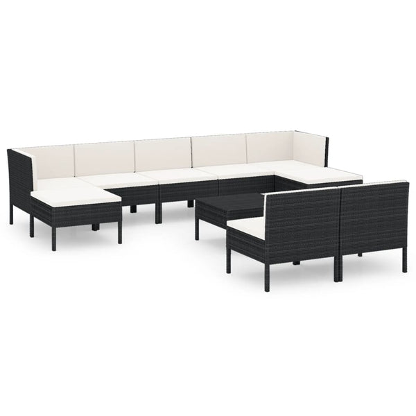 10-tlg. Garten-Lounge-Set mit Auflagen Poly Rattan Schwarz