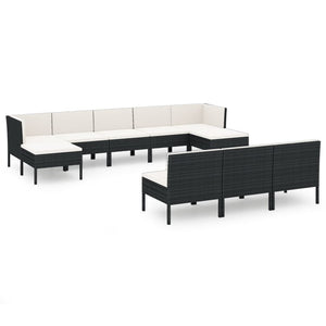 10-tlg. Garten-Lounge-Set mit Auflagen Poly Rattan Schwarz