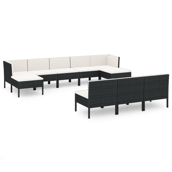 10-tlg. Garten-Lounge-Set mit Auflagen Poly Rattan Schwarz