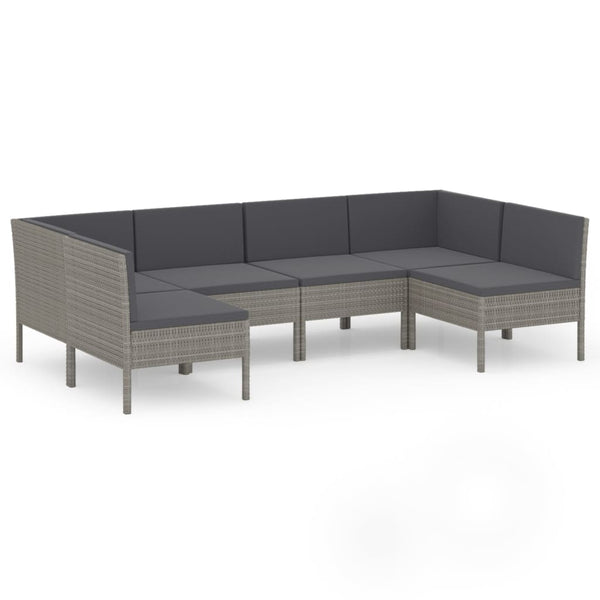 6-tlg. Garten-Lounge-Set mit Auflagen Poly Rattan Grau